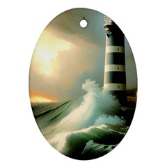 Sea Ocean Waves Lighthouse Nature Oval Ornament (two Sides) by uniart180623