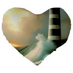 Sea Ocean Waves Lighthouse Nature Large 19  Premium Flano Heart Shape Cushions by uniart180623