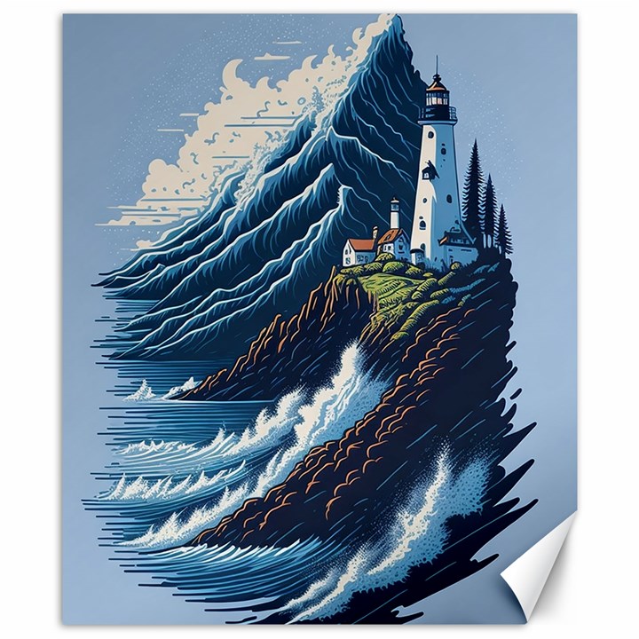 Lighthouse Sea Waves Canvas 8  x 10 