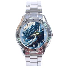 Lighthouse Sea Waves Stainless Steel Analogue Watch by uniart180623