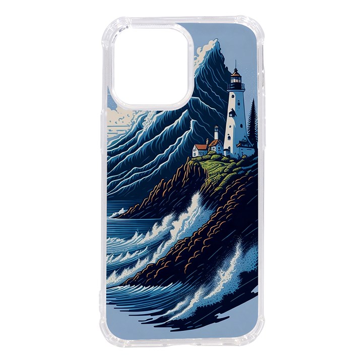 Lighthouse Sea Waves iPhone 14 Pro Max TPU UV Print Case