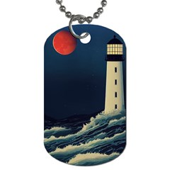 Lighthouse Lunar Eclipse Blood Moon Dog Tag (two Sides) by uniart180623