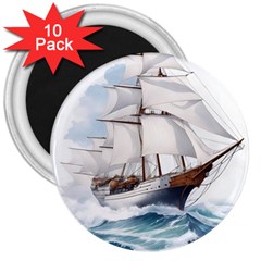 Ship Sail Sea Waves 3  Magnets (10 Pack)  by uniart180623