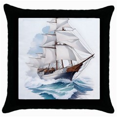 Ship Sail Sea Waves Throw Pillow Case (black) by uniart180623