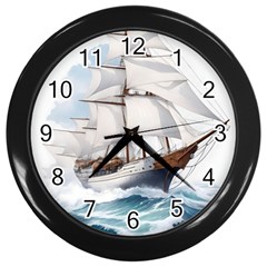 Ship Sail Sea Waves Wall Clock (black) by uniart180623