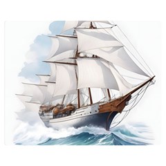 Ship Sail Sea Waves Premium Plush Fleece Blanket (medium) by uniart180623