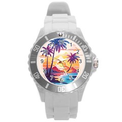 Nature Tropical Palm Trees Sunset Round Plastic Sport Watch (l) by uniart180623