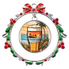 Beach Summer Drink Metal X mas Wreath Ribbon Ornament by uniart180623