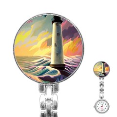 Lighthouse Colorful Abstract Art Stainless Steel Nurses Watch by uniart180623