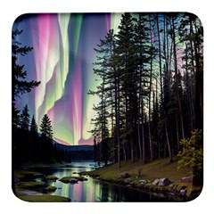 Northern Lights Aurora Borealis Square Glass Fridge Magnet (4 Pack) by uniart180623