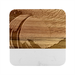 Waves Rainbow Sea Marble Wood Coaster (square) by uniart180623