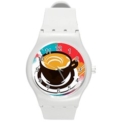 Coffee Tea Cappuccino Round Plastic Sport Watch (m) by uniart180623