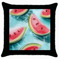 Watermelon Fruit Juicy Summer Heat Throw Pillow Case (black) by uniart180623