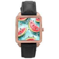 Watermelon Fruit Juicy Summer Heat Rose Gold Leather Watch  by uniart180623