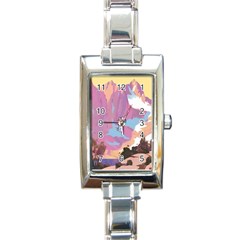 Pink Mountains Grand Canyon Psychedelic Mountain Rectangle Italian Charm Watch by uniart180623