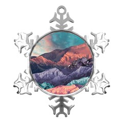 Adventure Psychedelic Mountain Metal Small Snowflake Ornament by uniart180623