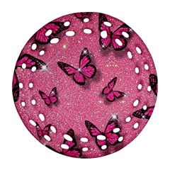 Pink Glitter Butterfly Round Filigree Ornament (two Sides) by uniart180623