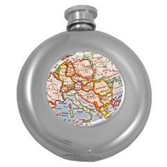 Vintage World Map Europe Globe Country State Round Hip Flask (5 Oz) by Grandong