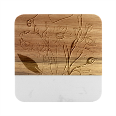 Woman Flower Pattern Marble Wood Coaster (square) by pakminggu