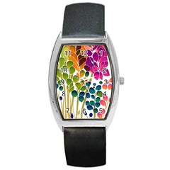 Plants Leaves Colorful Barrel Style Metal Watch