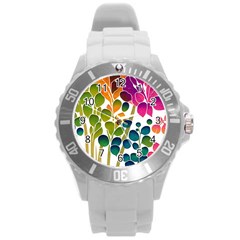 Plants Leaves Colorful Round Plastic Sport Watch (L)