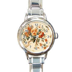 Flowers Leaves Swirl Plant Round Italian Charm Watch