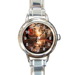 Trees Sunset Mist Round Italian Charm Watch