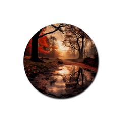 Trees Sunset Mist Rubber Coaster (round) by pakminggu