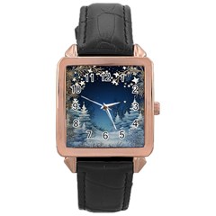 Christmas Night Winter Rose Gold Leather Watch 