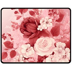 Red Pink Flower Petal Leaves Two Sides Fleece Blanket (Medium)