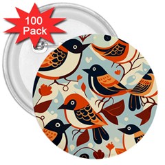 Vintage Birds Pattern 3  Buttons (100 Pack) 