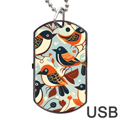 Vintage Birds Pattern Dog Tag Usb Flash (two Sides) by Valentinaart