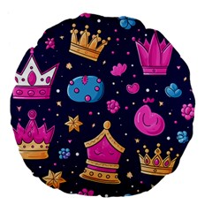 Pattern Royal Crowns Large 18  Premium Flano Round Cushions by pakminggu