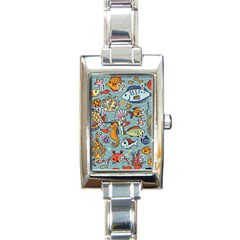 Cartoon Underwater Seamless Pattern With Crab Fish Seahorse Coral Marine Elements Rectangle Italian Charm Watch by uniart180623