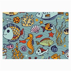 Cartoon Underwater Seamless Pattern With Crab Fish Seahorse Coral Marine Elements Large Glasses Cloth by uniart180623