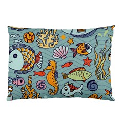 Cartoon Underwater Seamless Pattern With Crab Fish Seahorse Coral Marine Elements Pillow Case by uniart180623