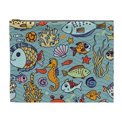 Cartoon Underwater Seamless Pattern With Crab Fish Seahorse Coral Marine Elements Cosmetic Bag (xl) by uniart180623