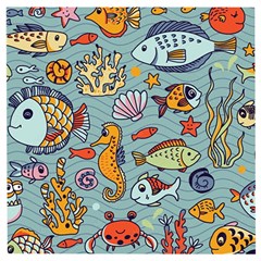 Cartoon Underwater Seamless Pattern With Crab Fish Seahorse Coral Marine Elements Wooden Puzzle Square by uniart180623