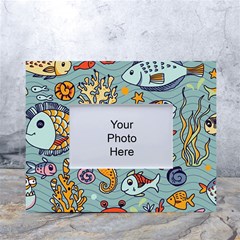 Cartoon Underwater Seamless Pattern With Crab Fish Seahorse Coral Marine Elements White Tabletop Photo Frame 4 x6  by uniart180623