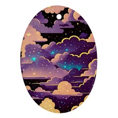 Fluffy Clouds Night Sky Oval Ornament (two Sides) by uniart180623