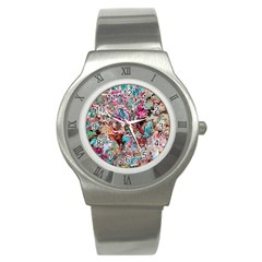 Pink Petals Blend Stainless Steel Watch by kaleidomarblingart