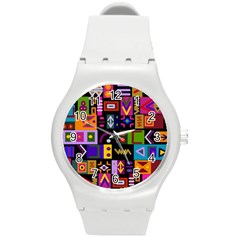 Abstract A Colorful Modern Illustration--- Round Plastic Sport Watch (m) by Bedest