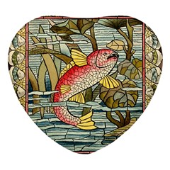 Fish Underwater Cubism Mosaic Heart Glass Fridge Magnet (4 Pack)