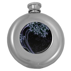 Vapor Wave Aesthetic Art Neon Asian Kanagawa Japanese Round Hip Flask (5 Oz)