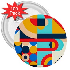 Geometric Shape Colorful Abstract Wave 3  Buttons (100 Pack) 