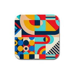 Geometric Shape Colorful Abstract Wave Rubber Square Coaster (4 Pack)