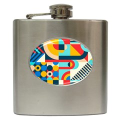 Geometric Shape Colorful Abstract Wave Hip Flask (6 Oz) by Cowasu