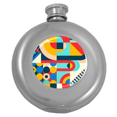 Geometric Shape Colorful Abstract Wave Round Hip Flask (5 Oz) by Cowasu