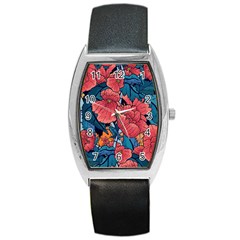 Flower Classic Japanese Art Barrel Style Metal Watch