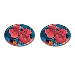 Flower Classic Japanese Art Cufflinks (oval)